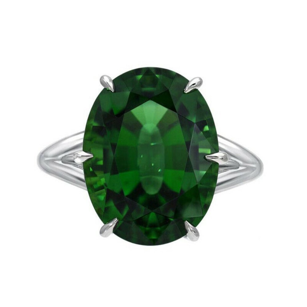 Luxury 925 Silver Oval Cut Emerald Ring New - Picture 4 of 7
